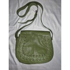 Violetta Lime Green.Genuine Leather Flap Saddle Crossbody Bag Messenger